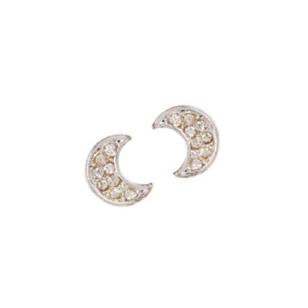 new Loren Olivia ☾ Pave Crystal Crescent Stud Earrings ☾ Silver Plated Post Back - Picture 7 of 11